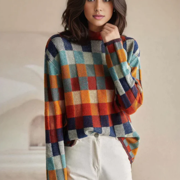 Adalynn™ | Pull à col roulé en tricot patchwork coloré